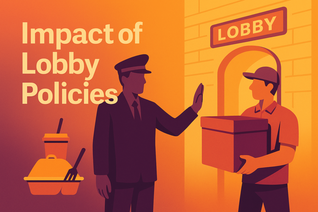 Impact of Lobby Policies
In Manhattan office towers, food deliveries and catering aren’t just perks—they’re essential. From daily lunches to client meetings and firm-wide events, tenants often rely on regular deliveries. Yet many landlords impose rules requiring lobby check-ins, ID verification, or even limiting which vendors can enter the building. For tenants, these policies can slow down operations, frustrate staff, and add hidden costs. The big question: Can a landlord really restrict food deliveries?