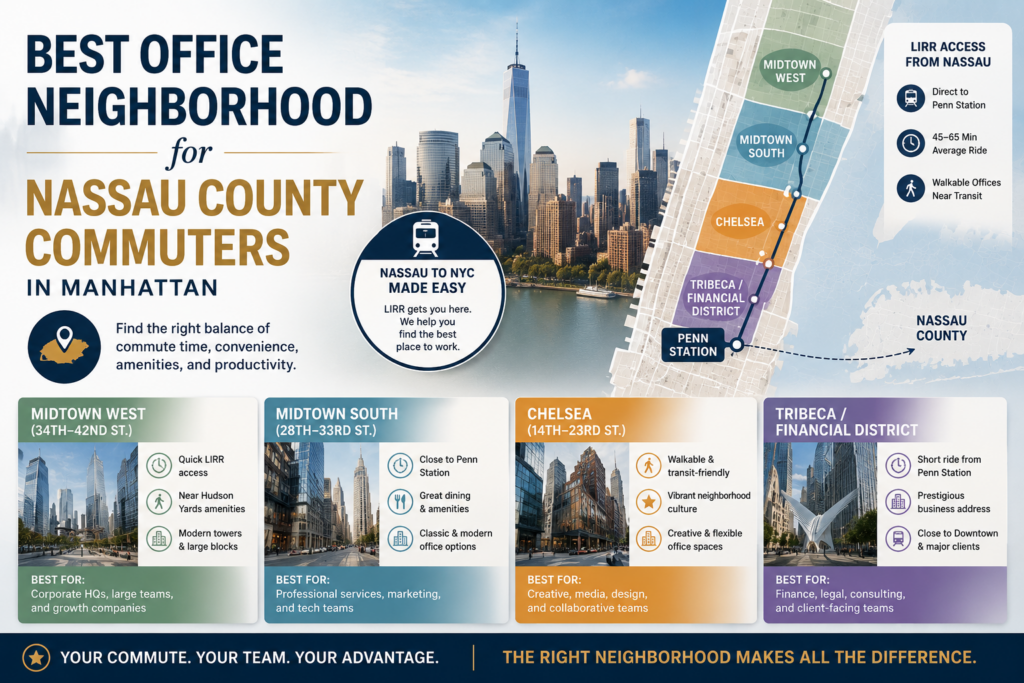 Best Office Neighborhood for Nassau County Commuters in Manhattan