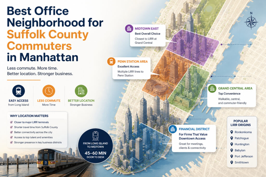 Best Office Neighborhood for Suffolk County Commuters in Manhattan