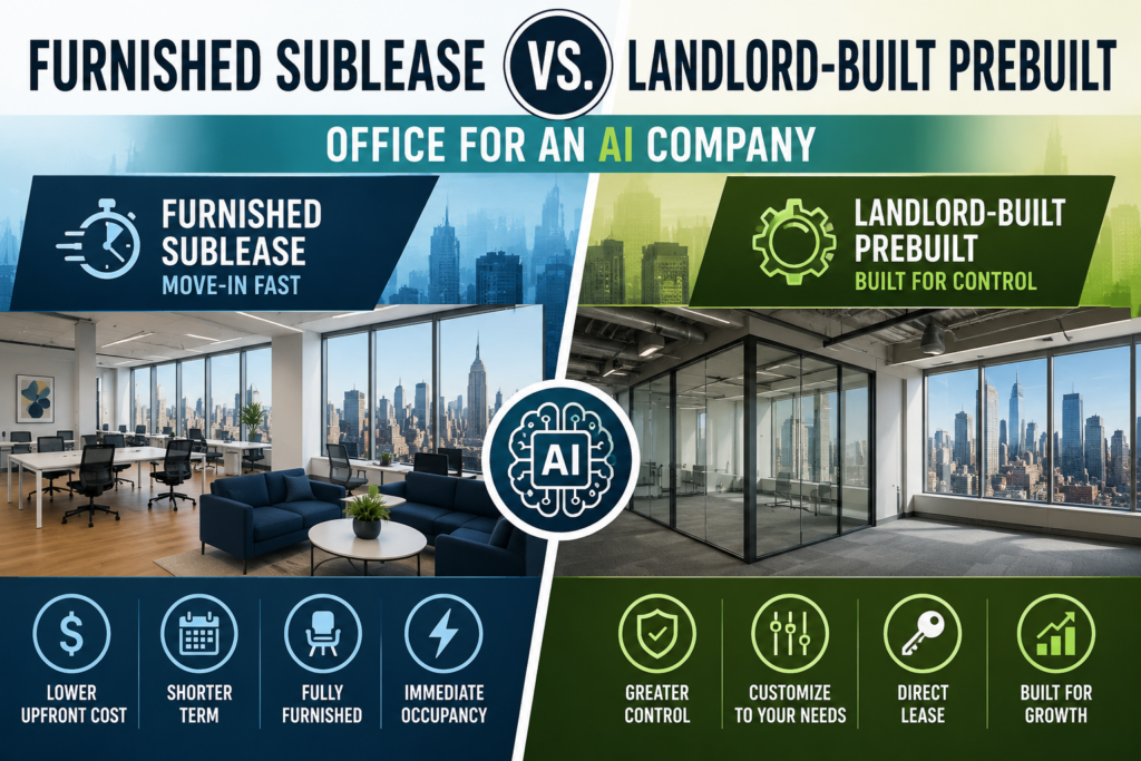 Furnished Sublease vs Landlord-Built Prebuilt Office for an AI Company