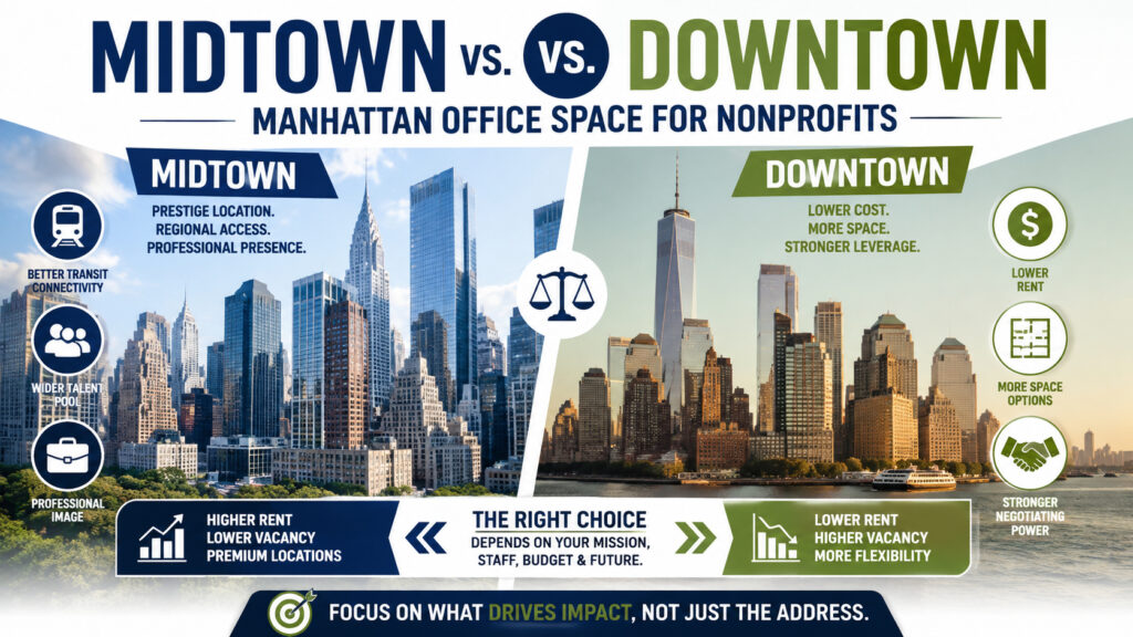 Midtown vs. Downtown Manhattan Office Space for Nonprofits