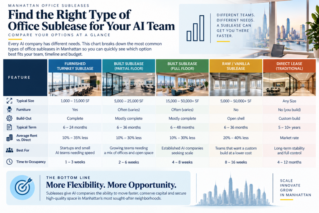find the right type of office sublease for your AI team