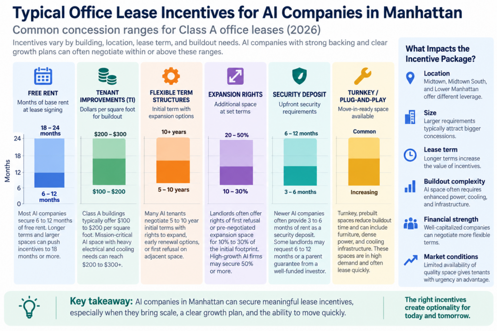 typical office leasing incentives for AI companies in manhattan
